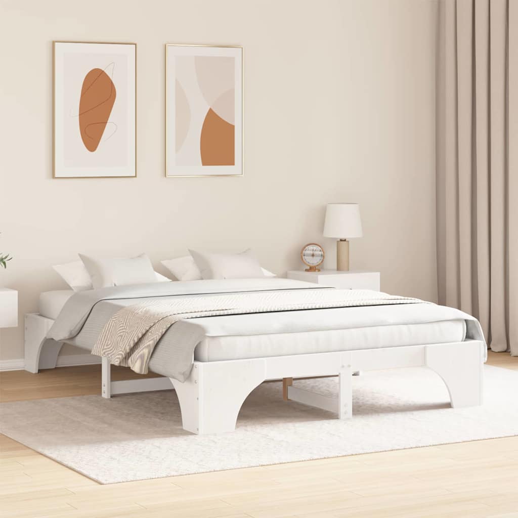 Sengestel Hvid 150 x 200 cm Massiv fyrretræ