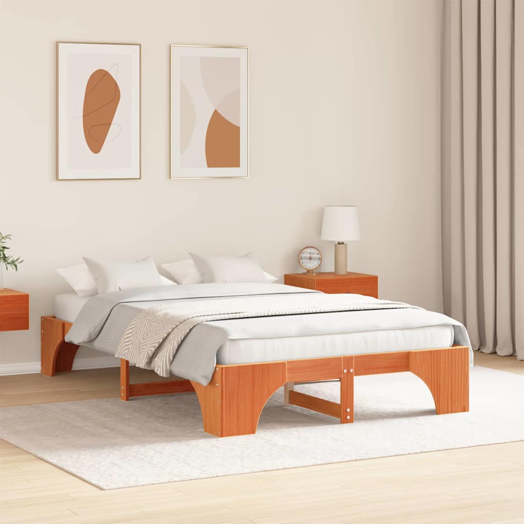 Sengestel Voks brun 140 x 190 cm Massiv fyrretræ