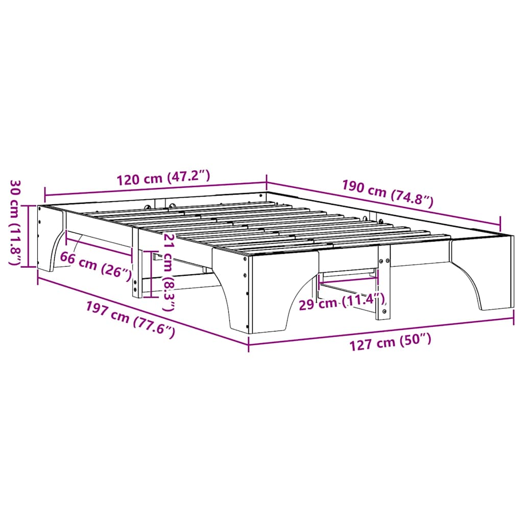 Sengestel Massiv fyrretræ 120 x 190 cm Massivt fyrretræ