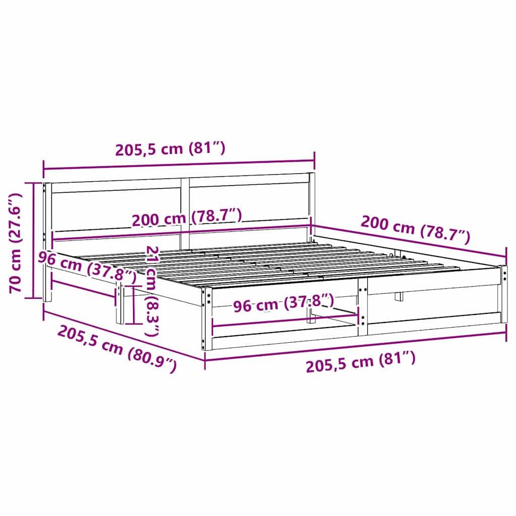 Sengestel Naturfarvet 200 x 200 cm Massiv fyrretræ