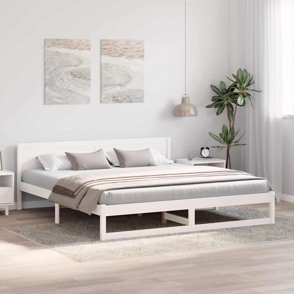 Sengestel med hovedgærde Hvid 200 x 200 cm Massiv fyrretræ