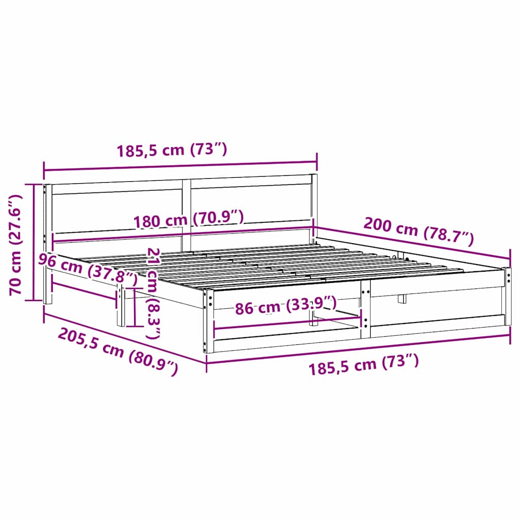 Sengestel Naturfarvet 180 x 200 cm Massiv fyrretræ