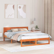 Sengestel med hovedgærde Voks brun 160 x 200 cm Massiv fyrretræ