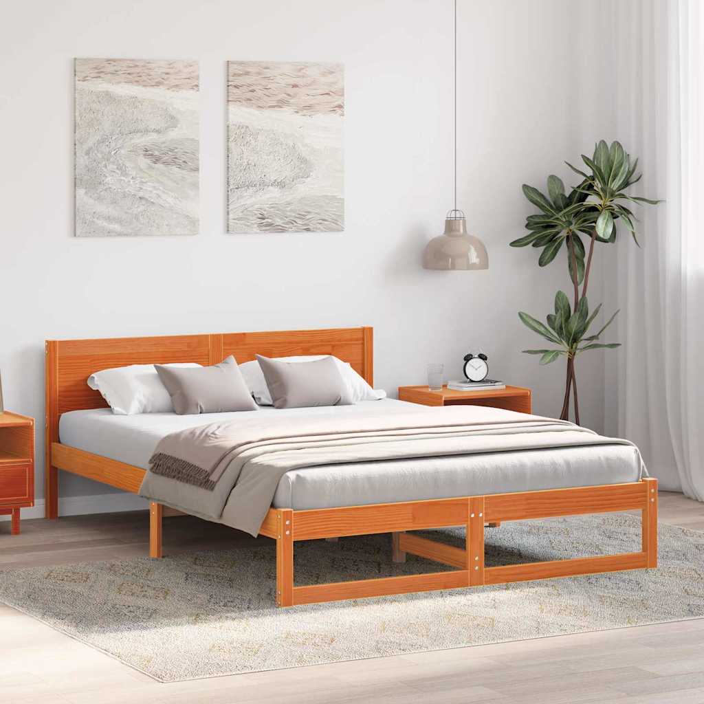 Sengestel med hovedgærde Voks brun 140 x 200 cm Massiv fyrretræ