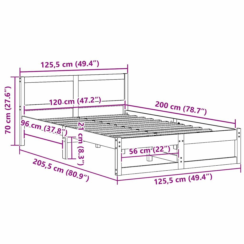 Sengestel Naturfarvet 120 x 200 cm Massiv fyrretræ