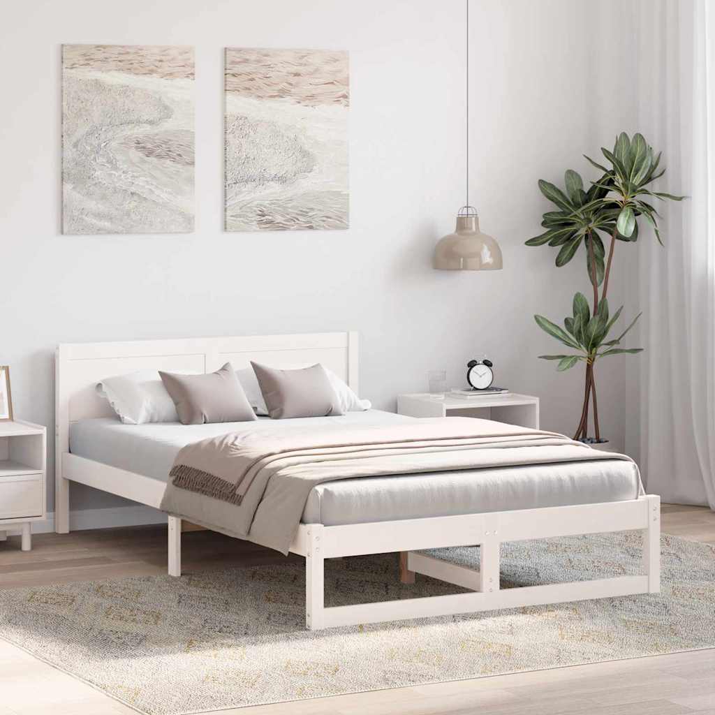 Sengestel med hovedgærde Hvid 120 x 200 cm Massiv fyrretræ