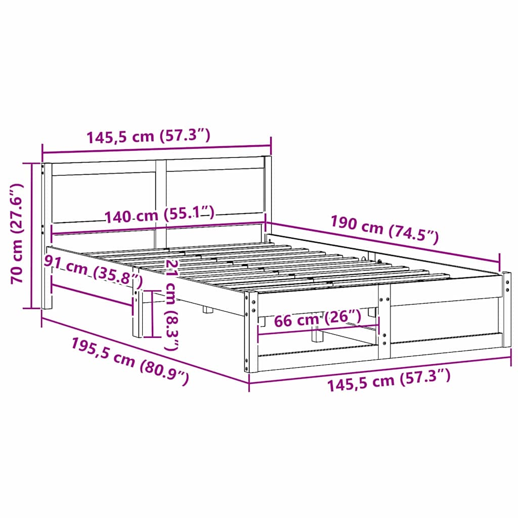 Sengestel Naturfarvet 140 x 190 cm Massiv fyrretræ