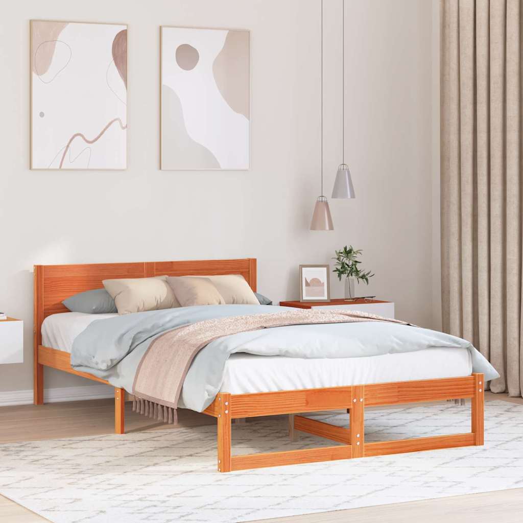 Sengestel med hovedgærde Voks brun 140 x 190 cm Massiv fyrretræ