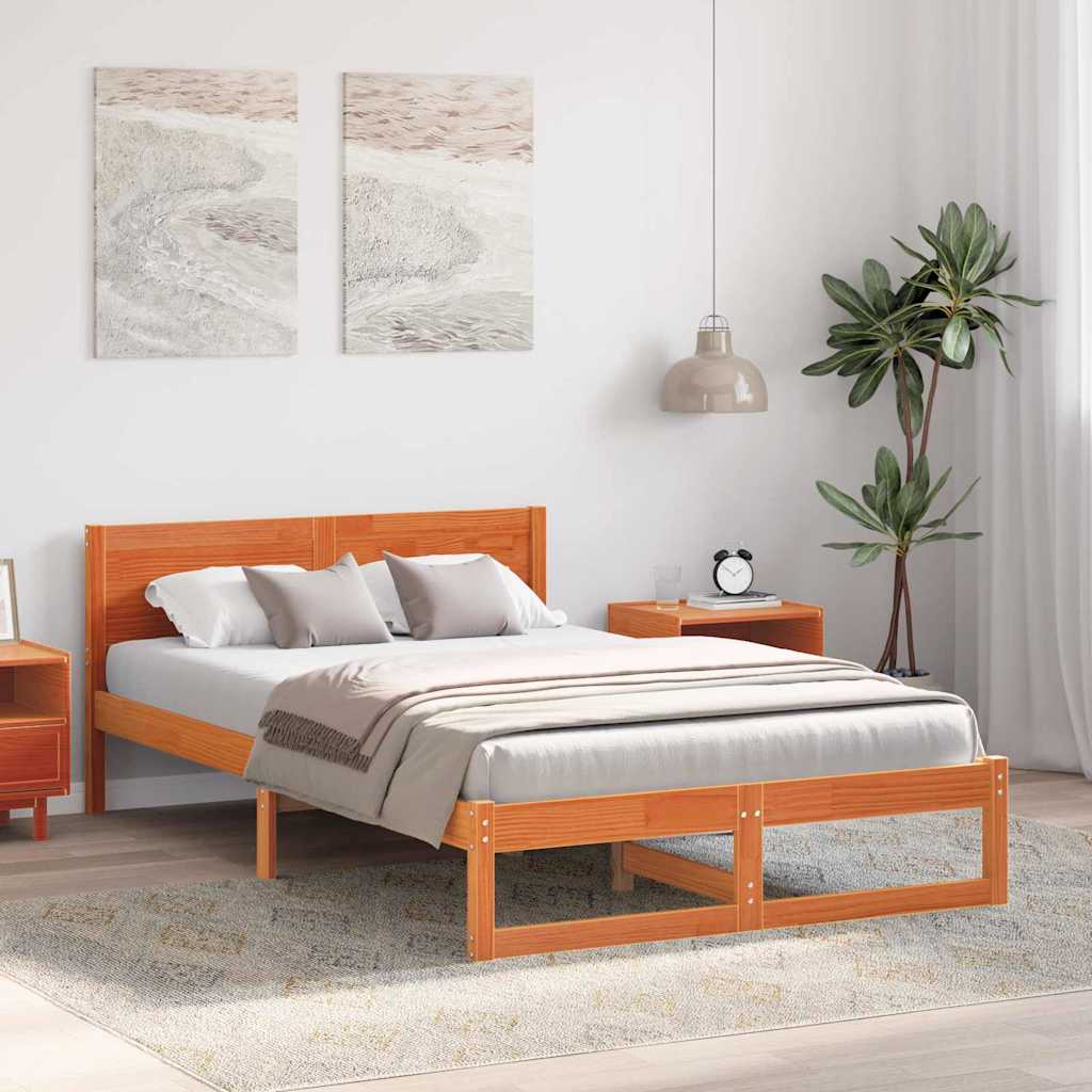 Sengestel med hovedgærde Voks brun 140 x 190 cm Massiv fyrretræ