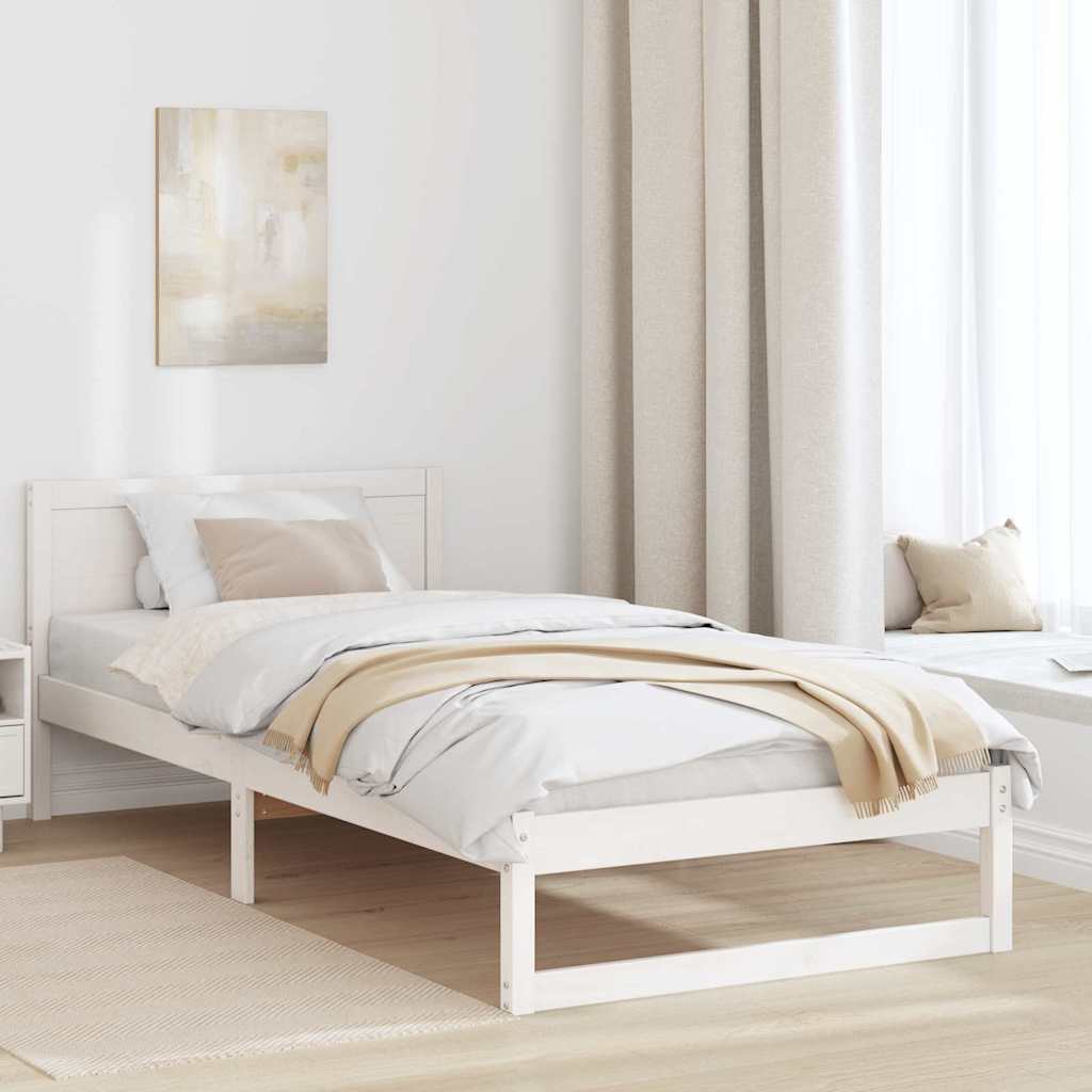 Sengestel med hovedgærde Hvid 100 x 200 cm Massiv fyrretræ