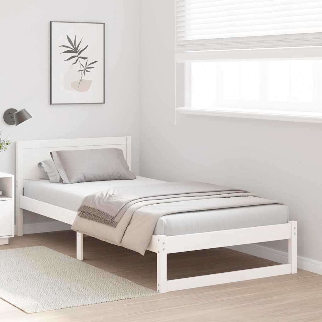 Sengestel med hovedgærde Hvid 90 x 190 cm Massiv fyrretræ