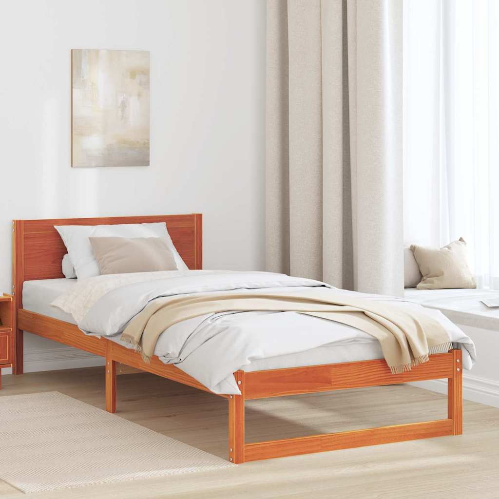 Sengestel med hovedgærde Voks brun 90 x 190 cm Massiv fyrretræ