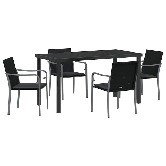 Have Spisebordssæt 5 stk. Sort og grå PE Rattan