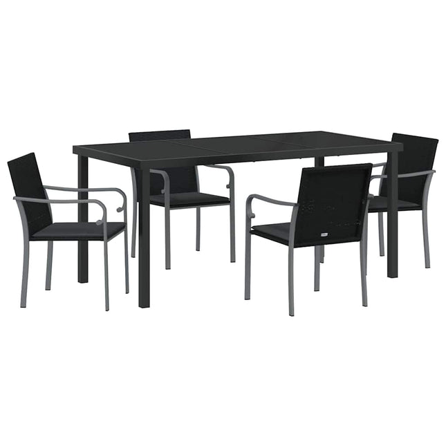 Have Spisebordssæt 5 stk. Sort og grå PE Rattan