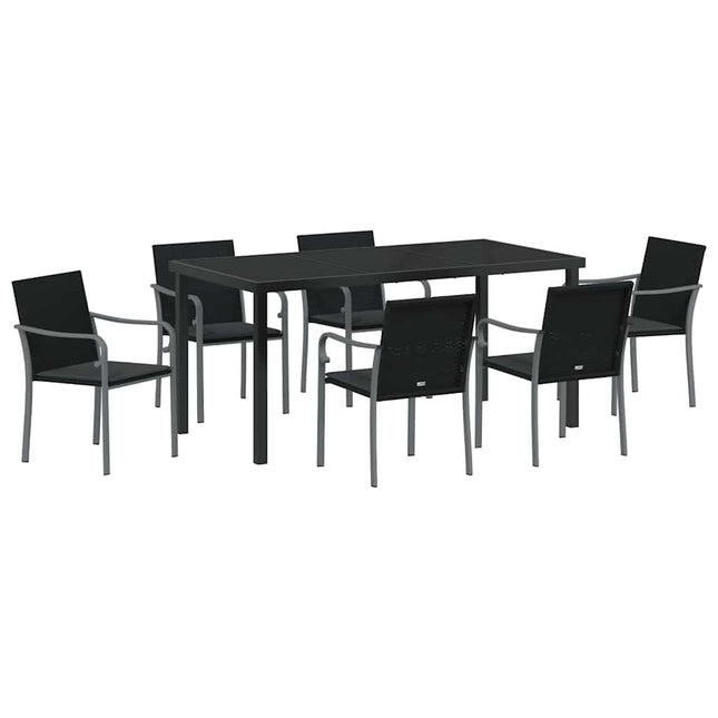 Have Spisebordssæt 7 stk. Sort og grå PE Rattan