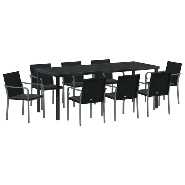 Have Spisebordssæt 9 stk. Sort og grå PE Rattan