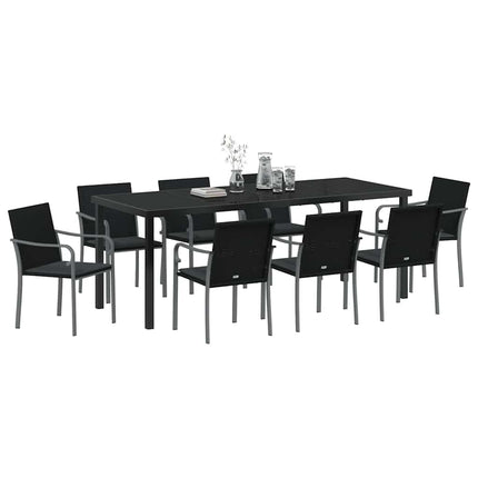 Have Spisebordssæt 9 pcs Sort og grå PE Rattan