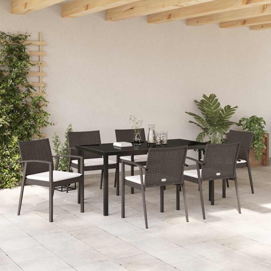 Have Spisebordssæt 7 pcs Brun og sort PE Rattan
