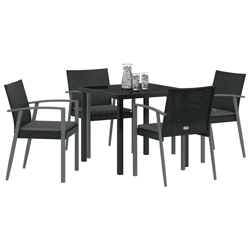 Have Spisebordssæt 5 pcs Sort og grå PE Rattan