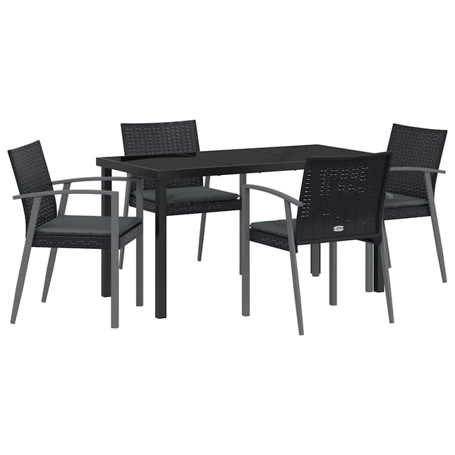 Have Spisebordssæt 5 stk. Sort og grå PE Rattan