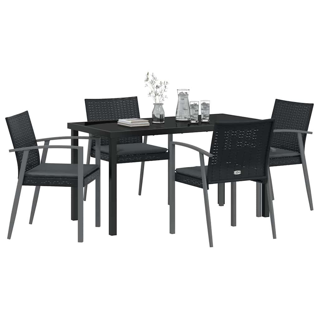 Have Spisebordssæt 5 pcs Sort og grå PE Rattan