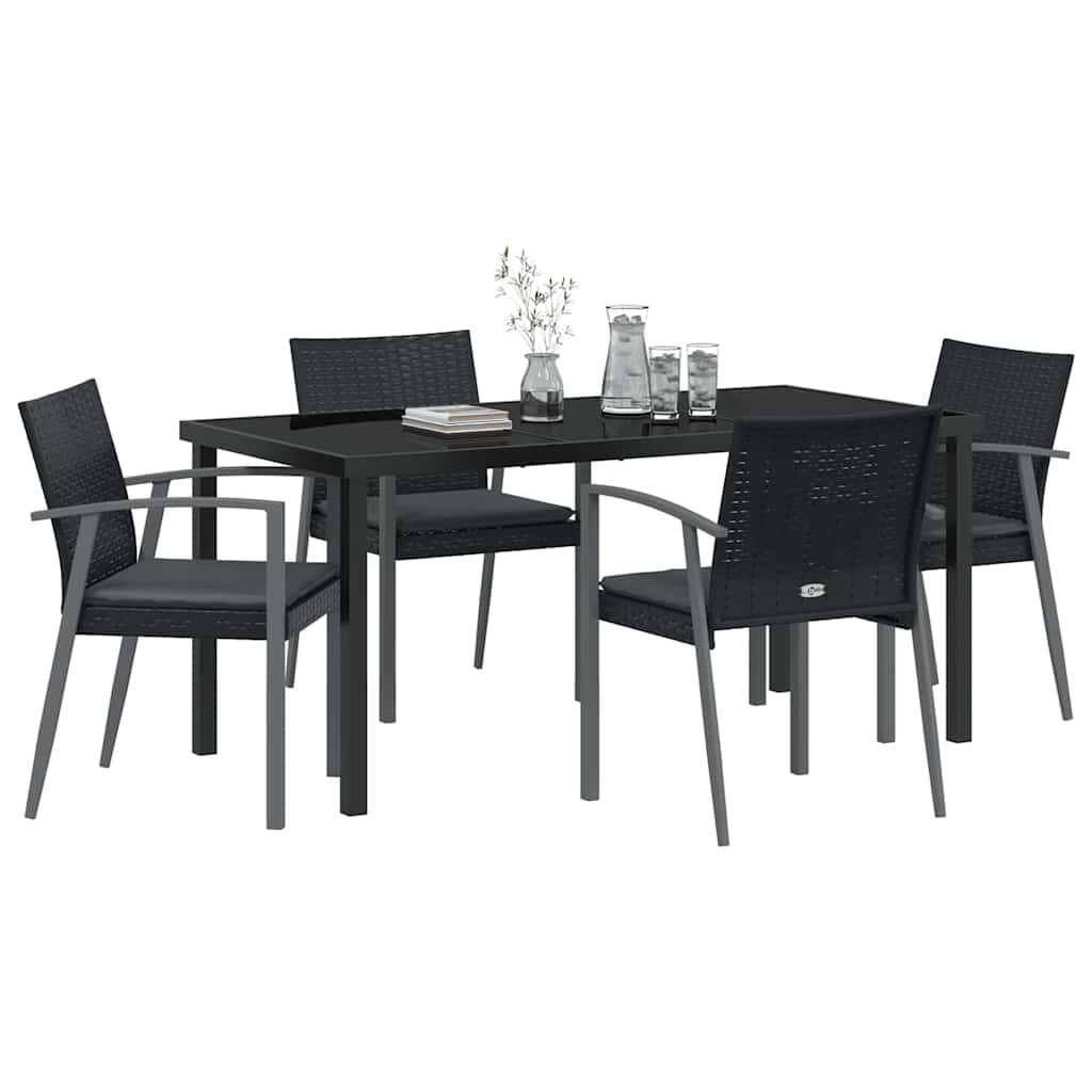 Have Spisebordssæt 5 pcs Sort og grå PE Rattan