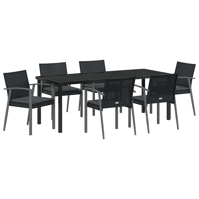 Have Spisebordssæt 7 stk. Sort og grå PE Rattan