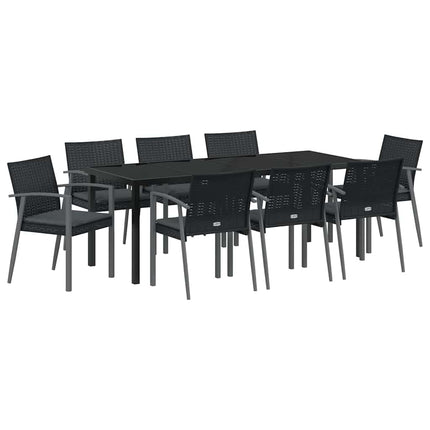 Have Spisebordssæt 9 pcs Sort og grå PE Rattan