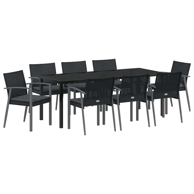 Have Spisebordssæt 9 stk. Sort og grå PE Rattan