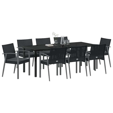 Have Spisebordssæt 9 pcs Sort og grå PE Rattan