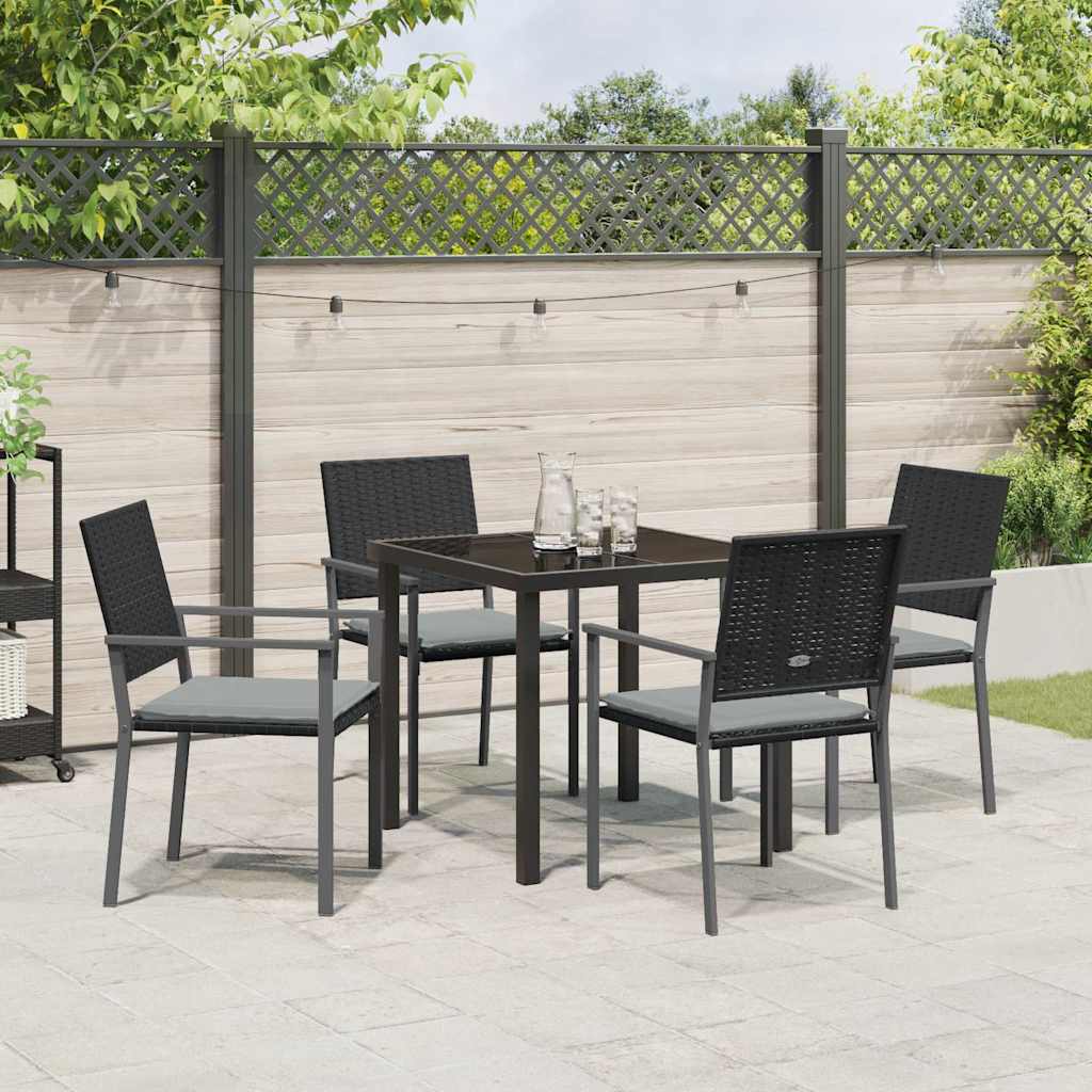 Have Spisebordssæt 5 pcs Sort og Lys Grå PE Rattan