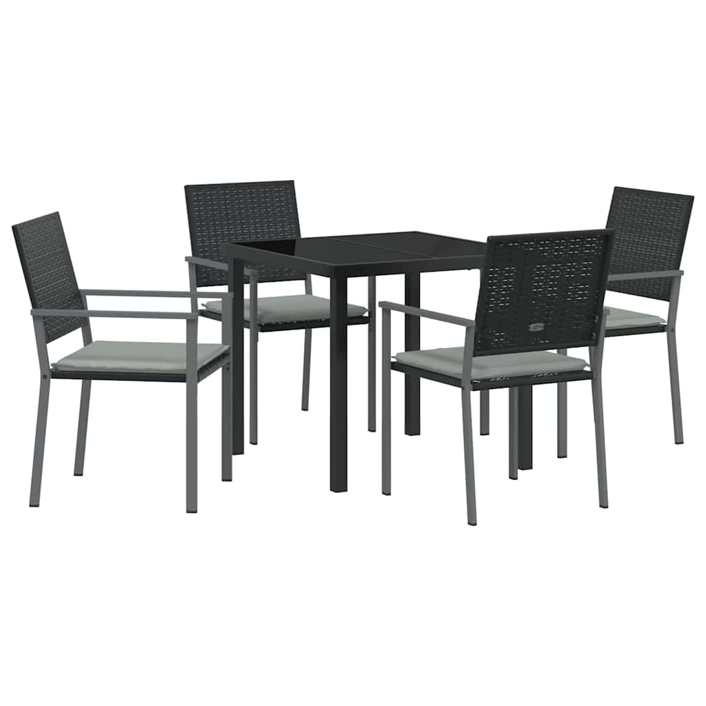 Have Spisebordssæt 5 pcs Sort og Lys Grå PE Rattan