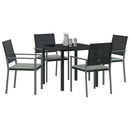 Have Spisebordssæt 5 pcs Sort og Lys Grå PE Rattan