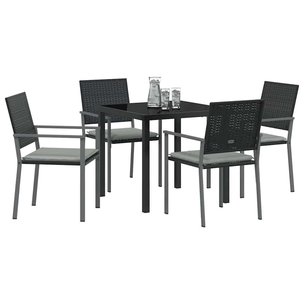 Have Spisebordssæt 5 pcs Sort og Lys Grå PE Rattan