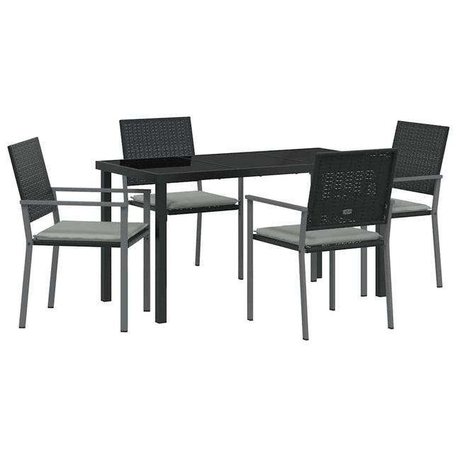 Have Spisebordssæt 5 stk. Sort og Lys Grå PE Rattan