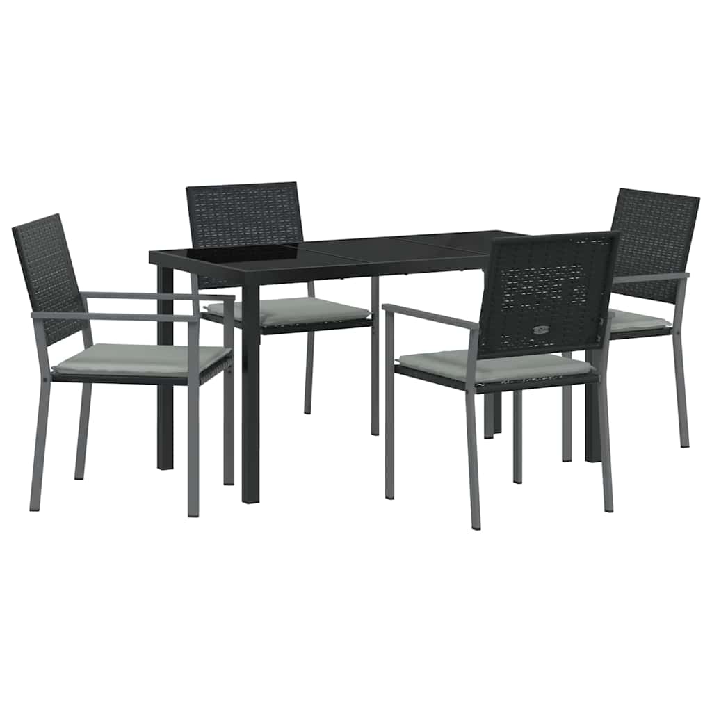 Have Spisebordssæt 5 pcs Sort og Lys Grå PE Rattan