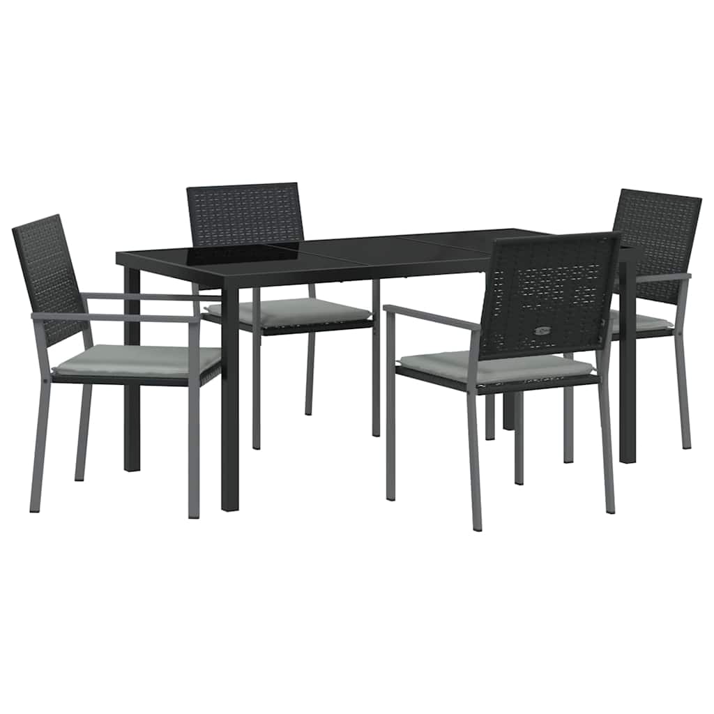 Have Spisebordssæt 5 pcs Sort og Lys Grå PE Rattan