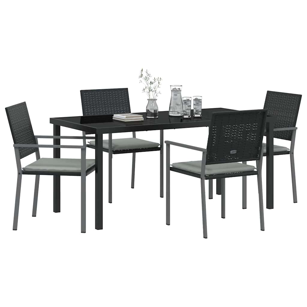 Have Spisebordssæt 5 pcs Sort og Lys Grå PE Rattan
