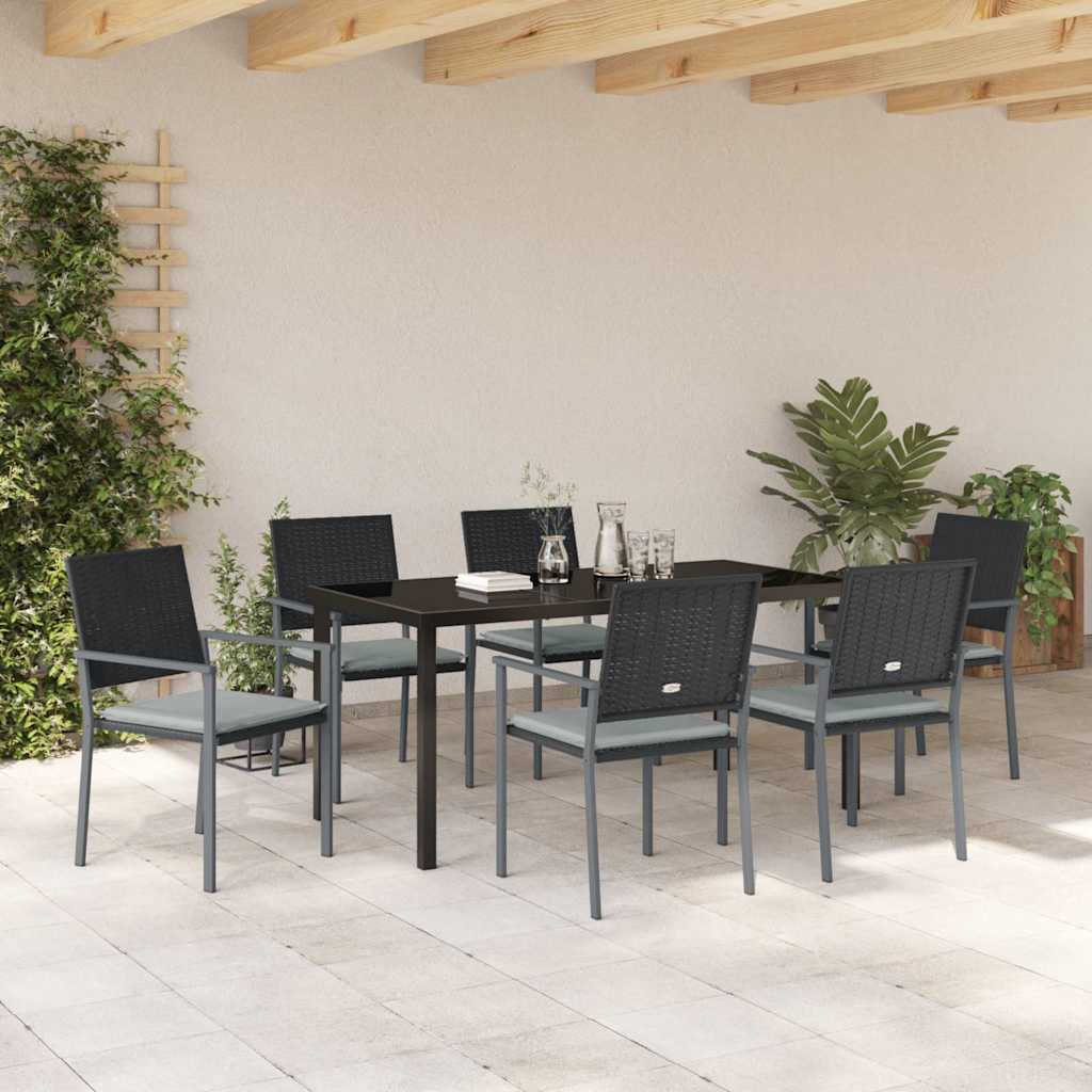 Have Spisebordssæt 7 pcs Sort og Lys Grå PE Rattan