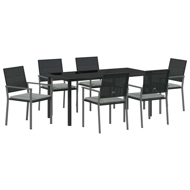 Have Spisebordssæt 7 stk. Sort og Lys Grå PE Rattan