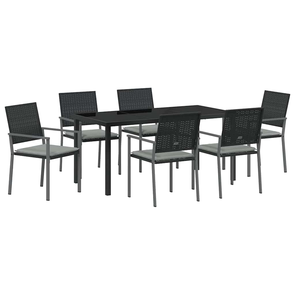 Have Spisebordssæt 7 pcs Sort og Lys Grå PE Rattan