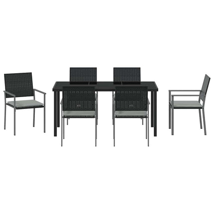 Have Spisebordssæt 7 pcs Sort og Lys Grå PE Rattan