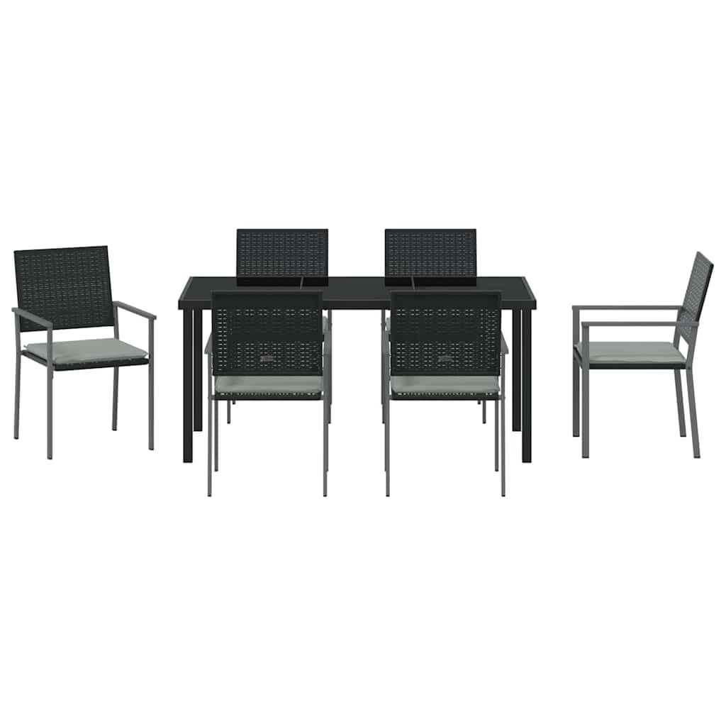 Have Spisebordssæt 7 pcs Sort og Lys Grå PE Rattan