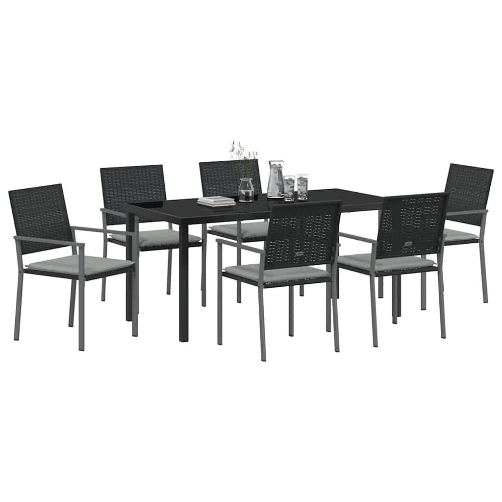 Have Spisebordssæt 7 pcs Sort og Lys Grå PE Rattan