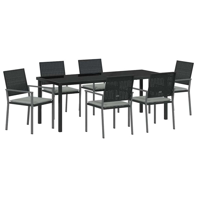 Have Spisebordssæt 7 stk. Sort og Lys Grå PE Rattan