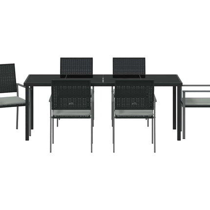 Have Spisebordssæt 7 pcs Sort og Lys Grå PE Rattan