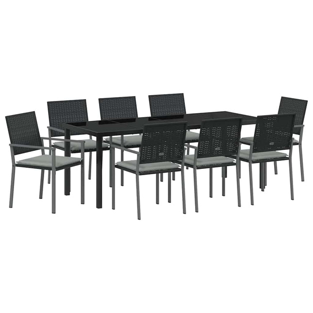 Have Spisebordssæt 9 stk. Sort og Lys Grå PE Rattan