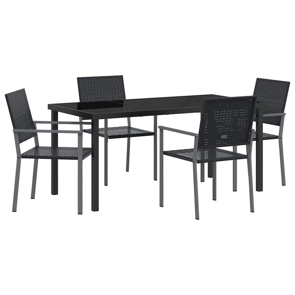 Have Spisebordssæt 5 pcs Sort PE Rattan
