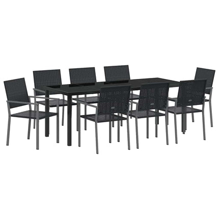 Have Spisebordssæt 9 pcs Sort PE Rattan