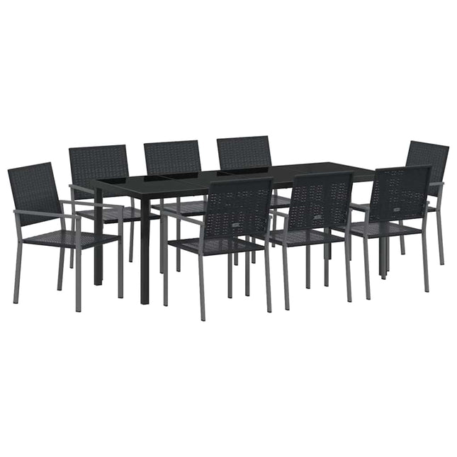 Have Spisebordssæt 9 stk. Sort PE Rattan